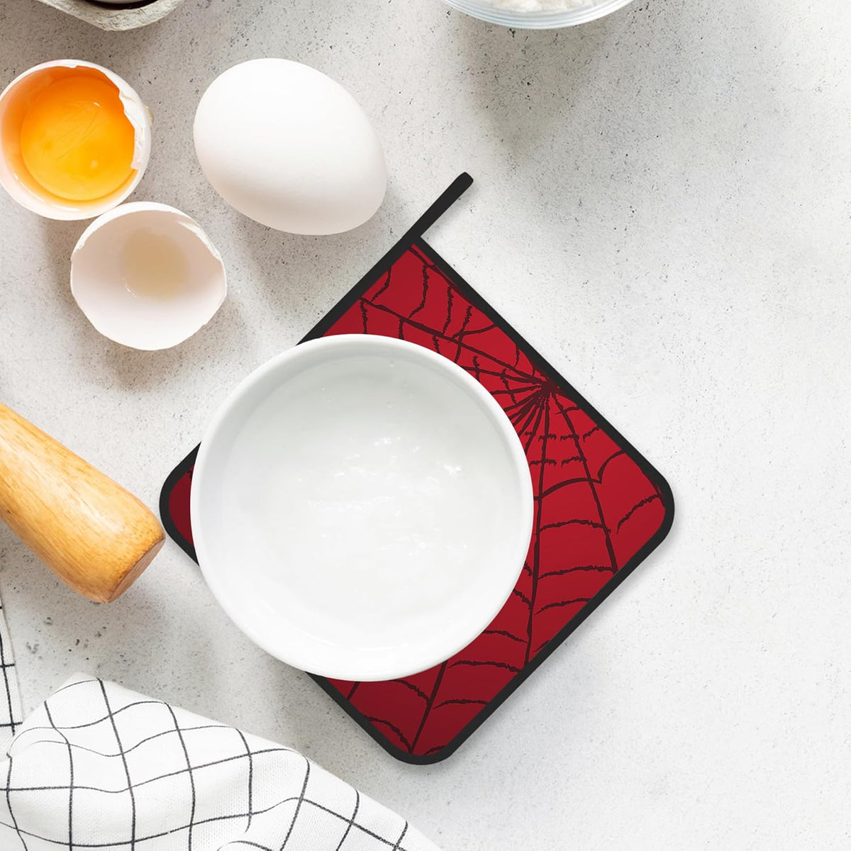 Pot Holder Set of 2,Spider Web Cool Red Black Kitchen Heat Resistant Potholder for BBQ Cooking Baking,Food Hot Pat for Women Men Kitchen Wear