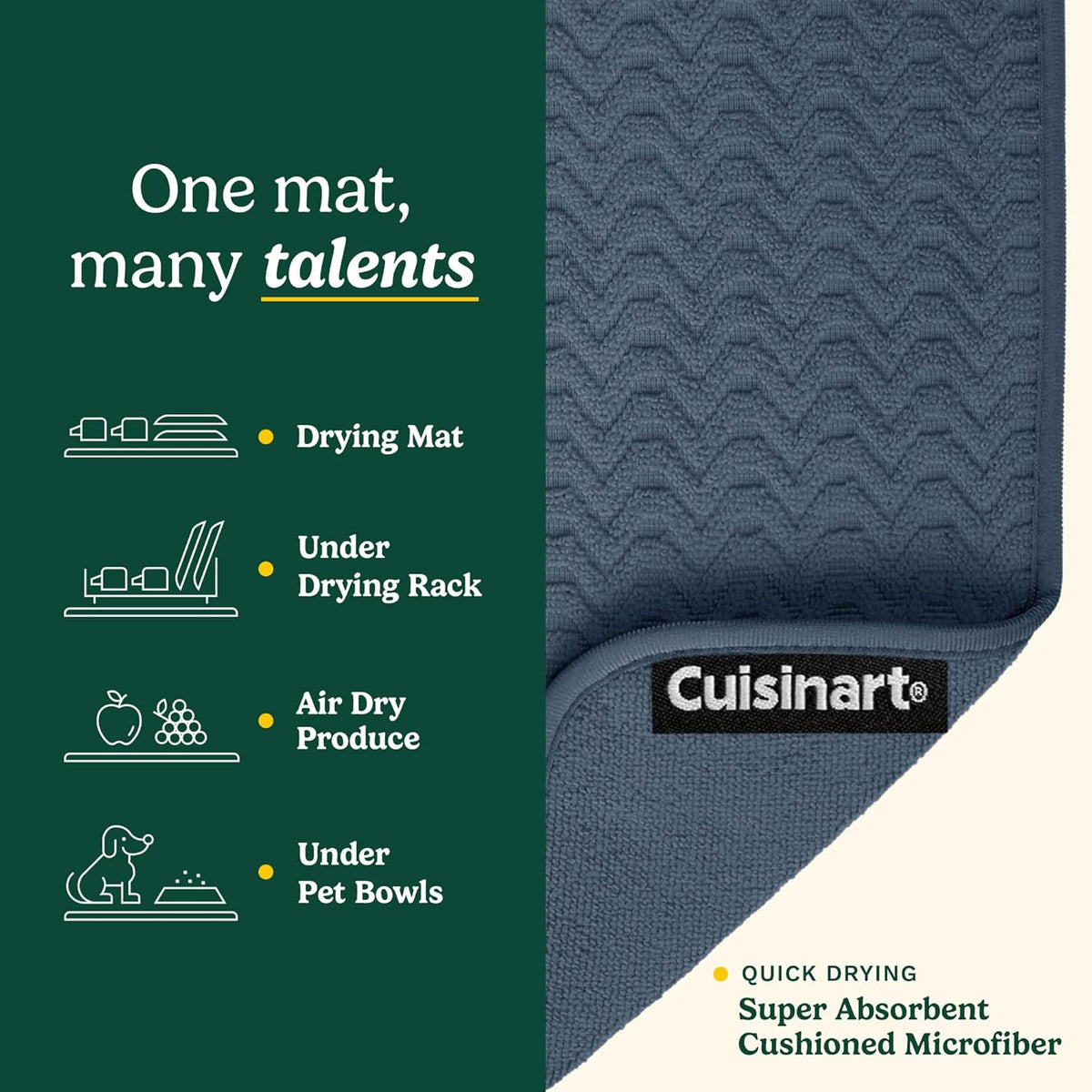 Cuisinart Dish Drying Mats for Kitchen Counter - (2) 18" x 24" Ultra Absorbent Dish Drying Mat XL - Foldable, Machine Washable, Fast Drying Dish Mat (Geostripe)