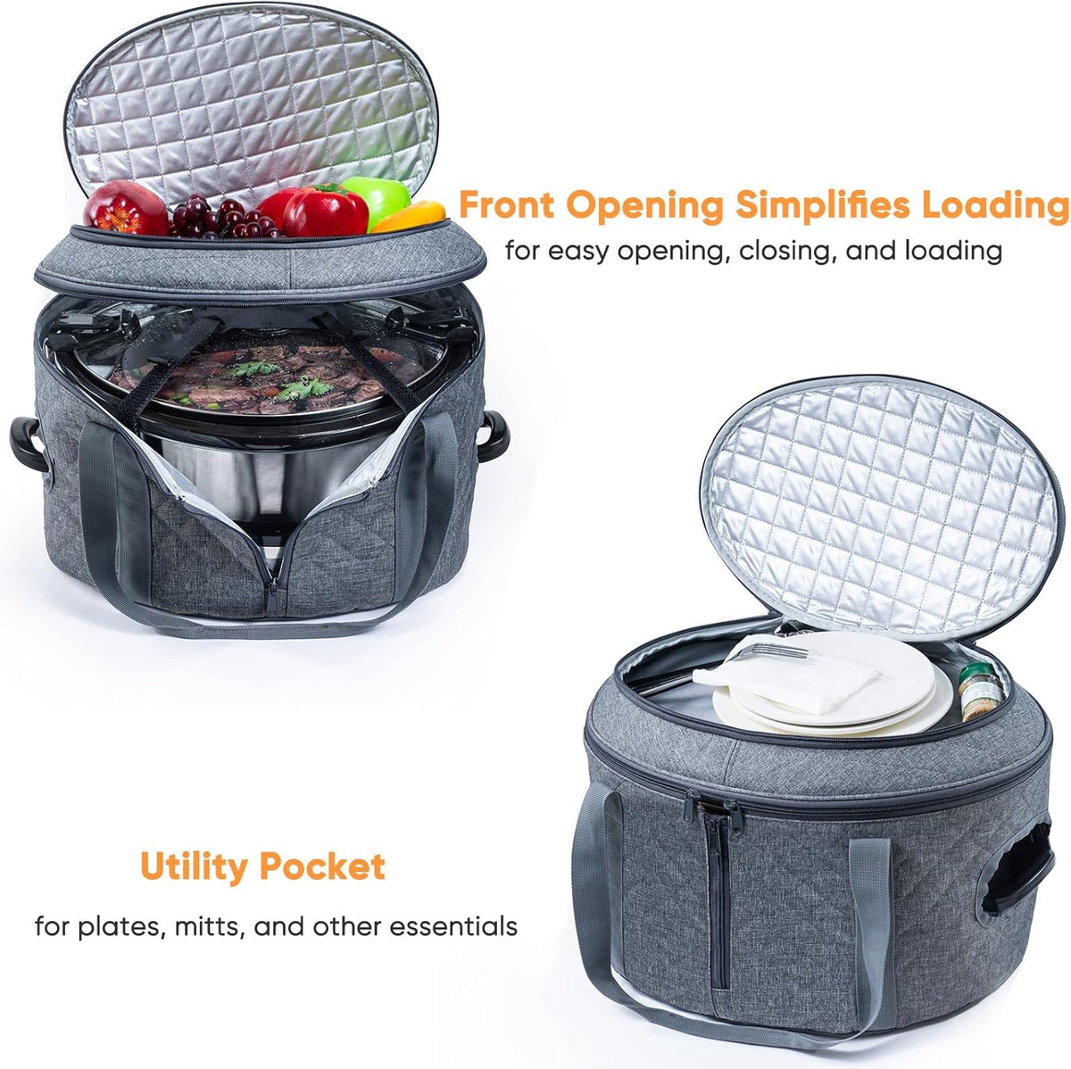 BAGSPRITE Double-layer Slow Cooker Carrying Case Compatible with 6-8 Quart Crockpot Carrier for Hot Food and Hamlton Beach Slow Cooker Tote with Lid Fastener for Crock-pot Dust Cover Applicances