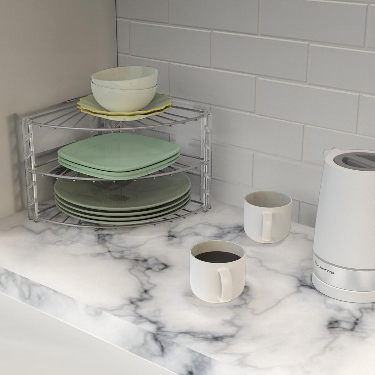 Simple Houseware 3-Tier Counter Corner Shelf Organizer, Silver
