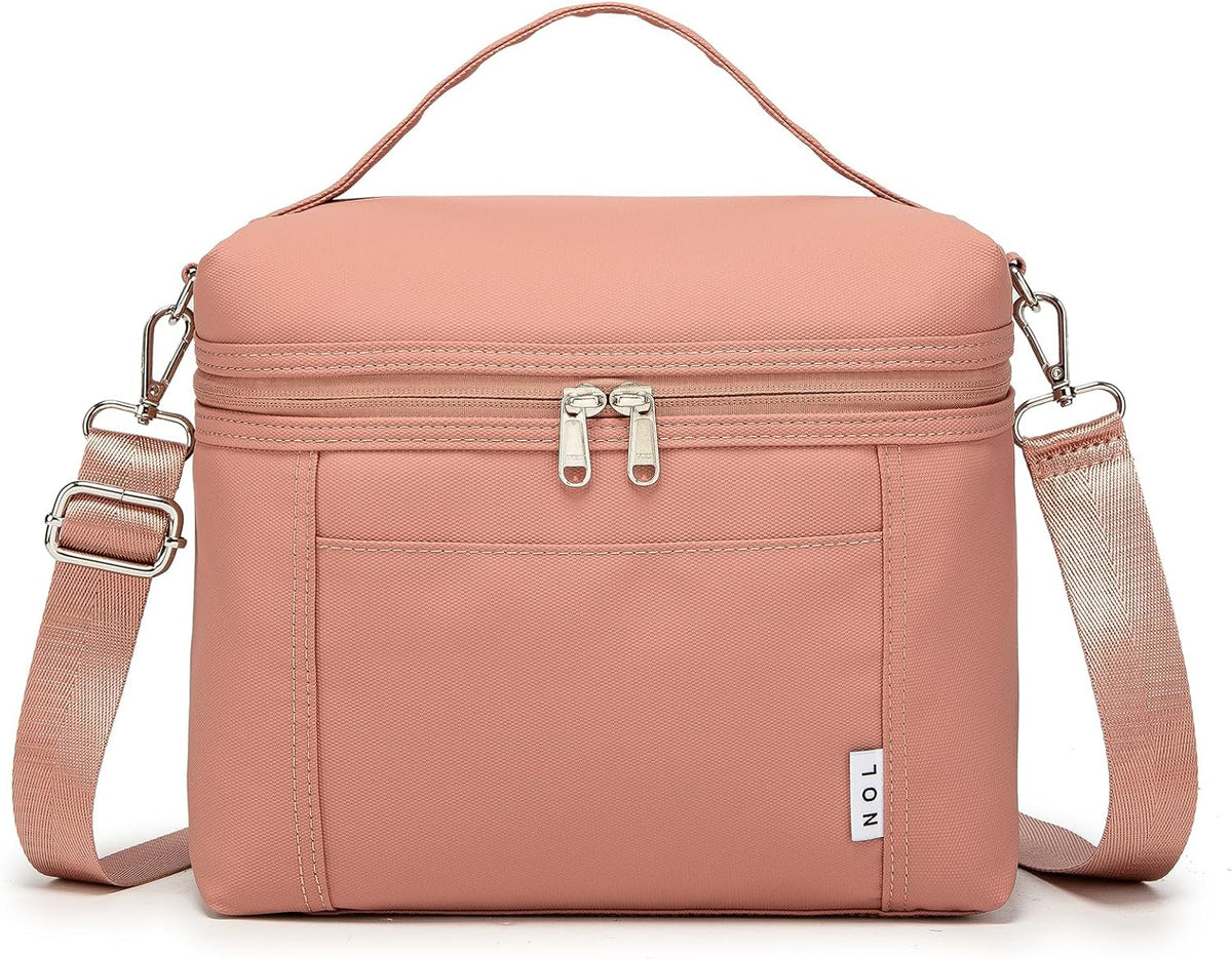 NOL Natural Organic Lifestyle Insulated Lunch Bags for Women Cooler Bag Lightweight Nylon Waterproof Lunch Box For Work (Small, Dark Pink)