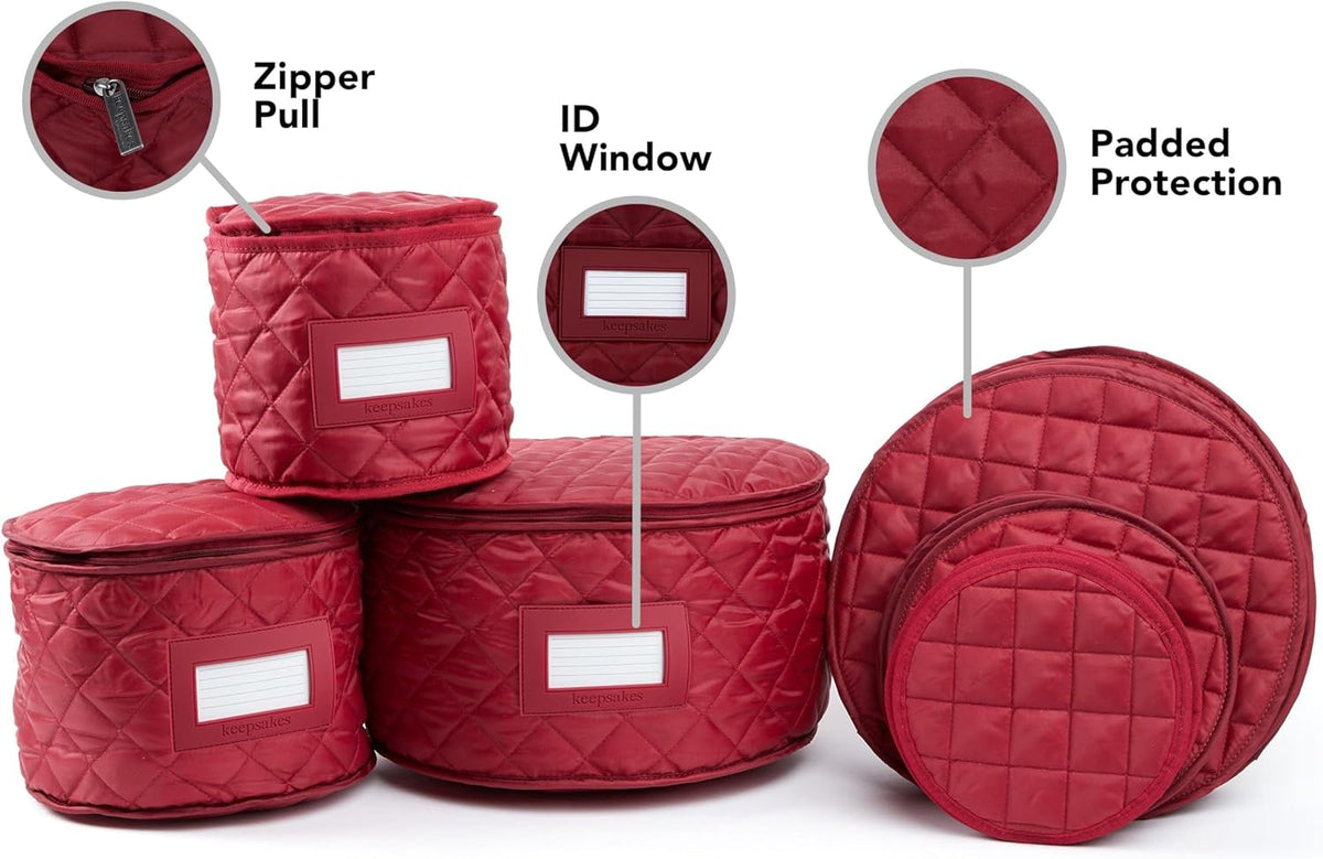 Covermates Keepsakes - Dish Storage Set - Padded Protection - ID Window - Stain Resistant - Machine Washable - China Storage, Red