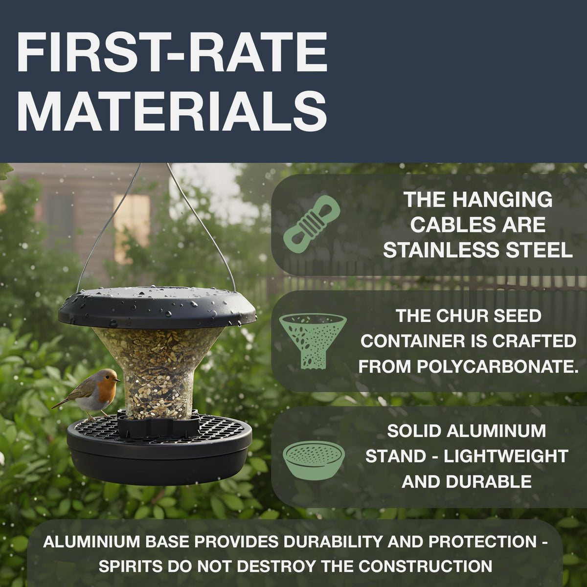 SWISSINNO Squirrel Proof Bird Feeder with Solid Metal Base - No Spill