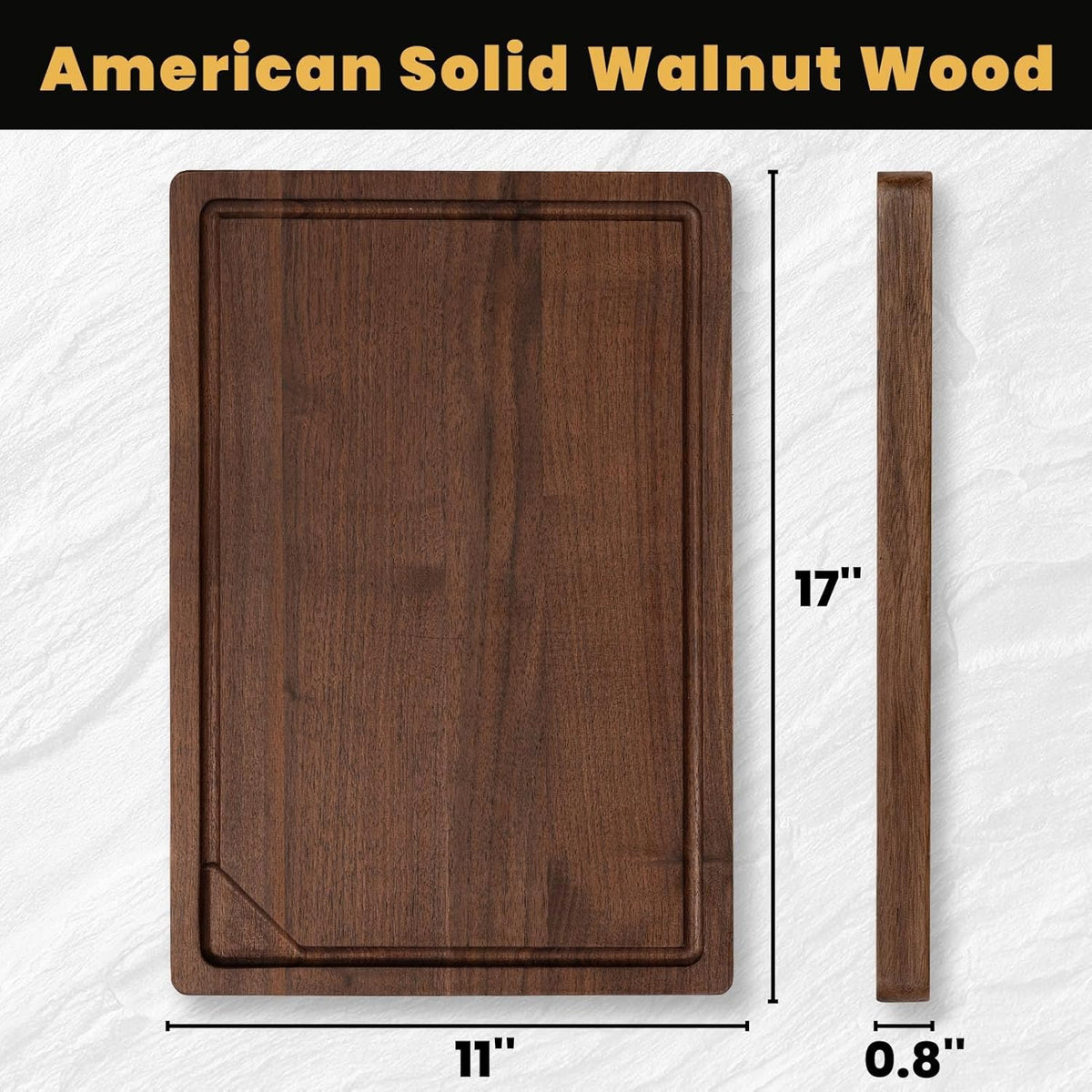 Heimlove 17x11 Walnut Cutting Board, Wooden Cutting Boards for Kitchen, Large Butcher Block Cutting Board, Wood Cutting Boards for Kitchen with Juice Groove, Gift for Festival, Wedding(Gift Box)