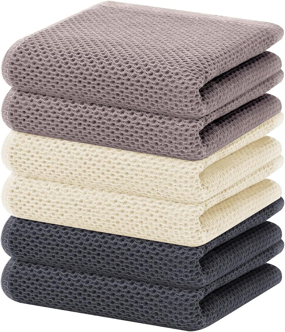 Homaxy 100% Cotton Waffle Weave Kitchen Dish Towels, Ultra Soft Absorbent Quick Drying Cleaning Towel, 13 x 28 Inches, 6-Pack, Mixed Color