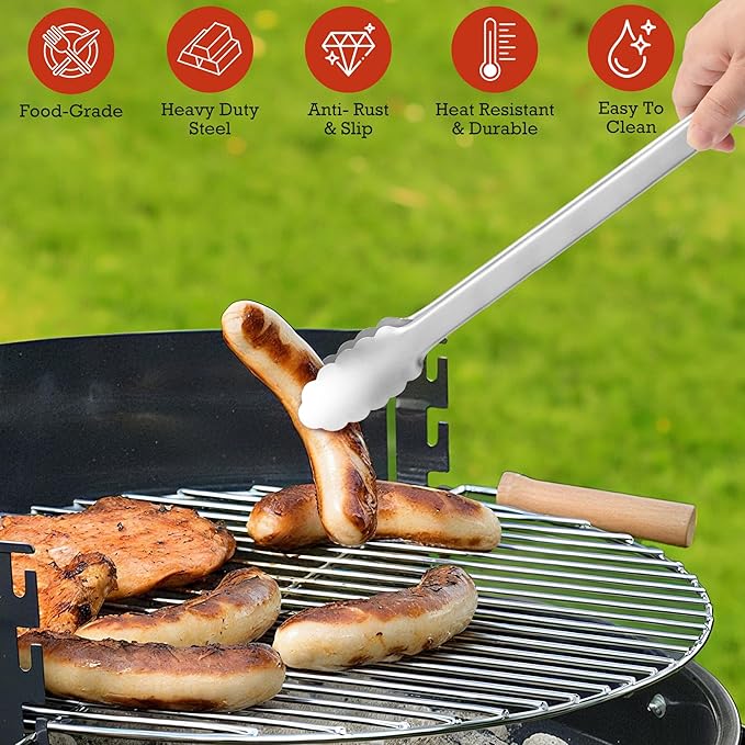 Kitchen Tongs for Cooking - 9 Inch & 12 Inch Heat Resistant Stainless Steel Metal Locking Tong, BBQ Tongs Grill Tong for Cooking, Grilling, BBQ/Barbecue, Food (9+12 inch)