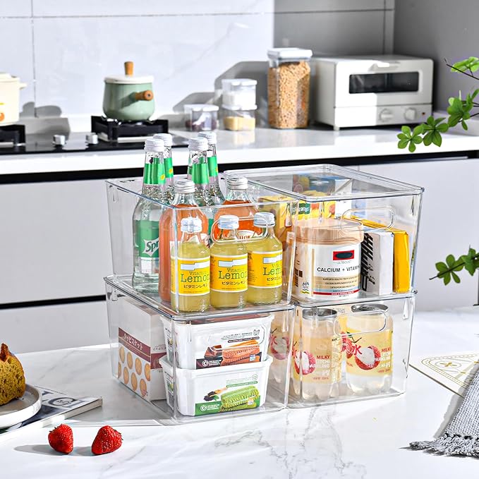 12 Pack Clear Storage Bins with Lids, 7 Quart Stackable Storage Boxes for Storage and Organization, Plastic Storage Containers with Lids, Plastic Bins with Handles for Office, Bedroom, Study Room