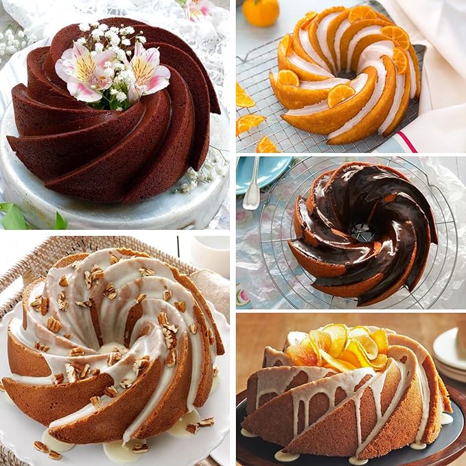 HUAKENER Large Fluted Cake Pan (2 Pack) - Nonstick Fluted Tube Pan, Large Round Silicone Mold for Cake, Brownie, Cornbread, Jello Cake ﻿