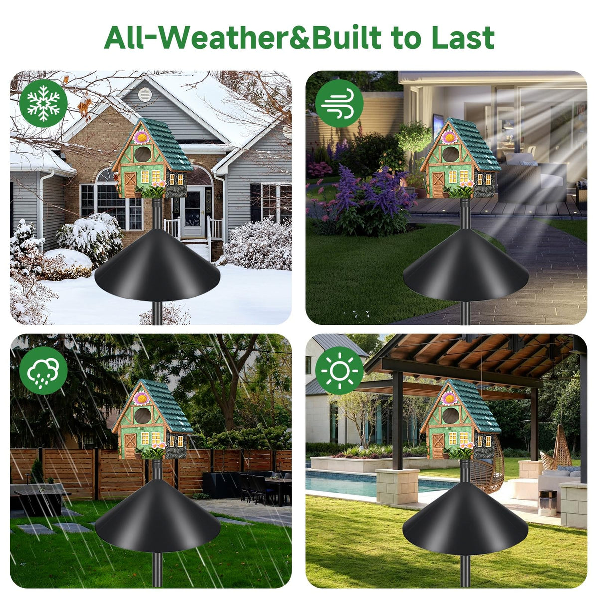Smart Bird Feeder Pole with Squirrel Baffle & Bath-Heavy Duty Adjustable 3-6.6ft Universal Stand Mount for Backyard&Outdoor Bird Houses/Cameras (80" Pole-Baffle)