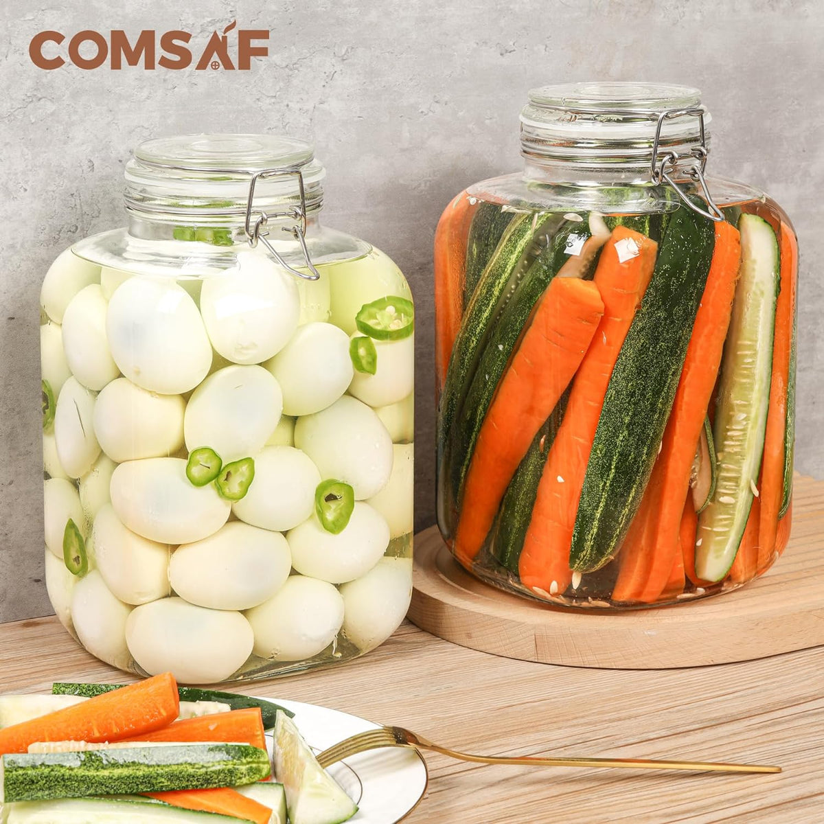 ComSaf 1 Gallon Glass Jar with Lid, Flour Sugar Storage Containers 128oz, Cereal containers storage, Glass Jars with Airtight Lid, Large Storage Containers with Lids for Pickled Egg, Herb, Set of 2