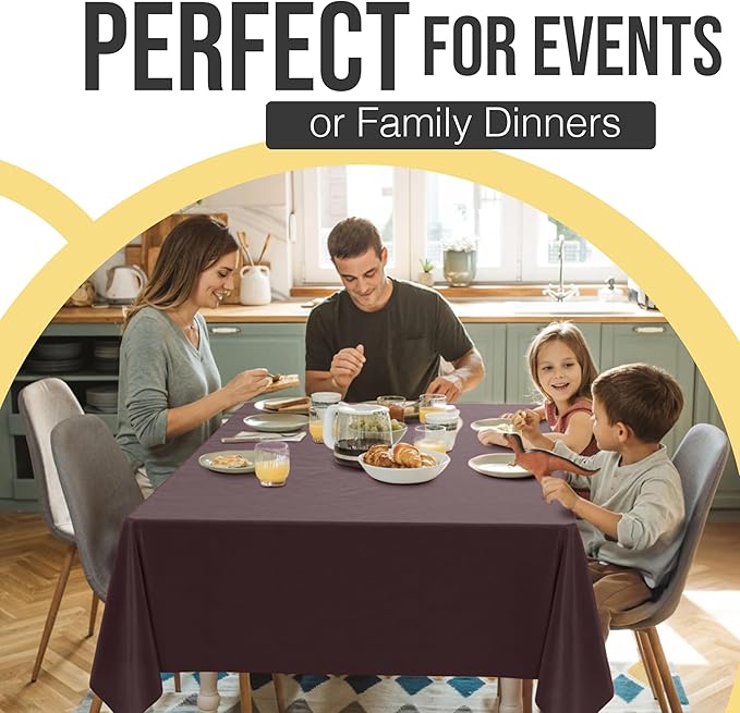 Exquisite 66% Thicker Premium Plastic Table Cloth Rectangle Table Cover 0.5 Mil 6 Pack Brown Table Cloth 54 Inch x 108 Inch Disposable Tablecloth Won't Tear Easily Like Cheap Thin Brands