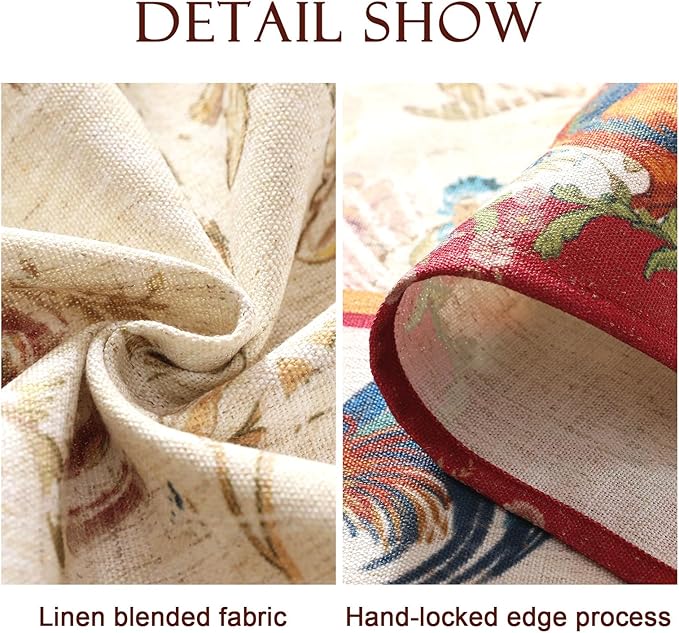 patdrea Designer Linen Tablecloth for Rectangle Table,Red Vintage Animals Pattern Floral Tablecloths,Decor Table Cover for Kitchen Dining Christmas,Tea Party,Thanksgiving,Party,63"x87"-Townlife E