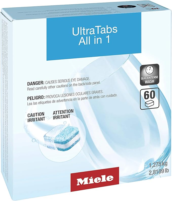 Miele 11295860 UltraTabs HyClean Dishwasher Tablets, Phosphate-Free, Pack of 60 Tablets
