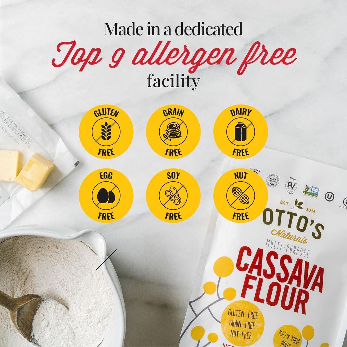 Otto's Naturals Multi-Purpose Cassava Flour, Non-GMO, Gluten-Free, Grain, Nut and Gum-Free, 1-to-1 Wheat Alternative, Paleo, AIP, 5 lb