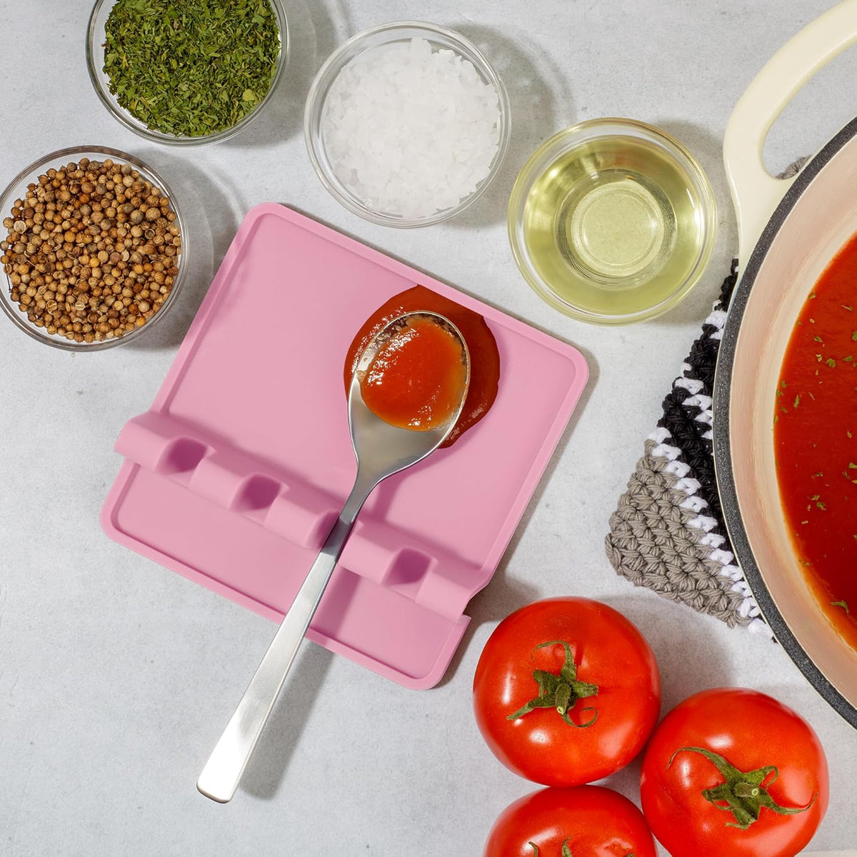 Zulay Kitchen Silicone Utensil Rest with Drip Pad for Multiple Utensils - BPA-Free, Heat-Resistant Spoon Rest & Spoon Holder for Stove Top - Kitchen Utensil Holder for Ladles & Tongs - Pink