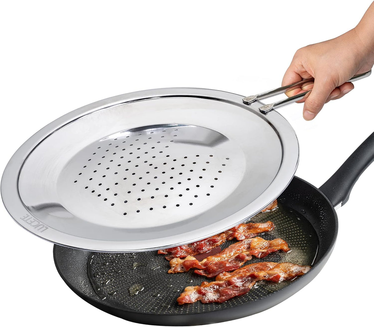 LUCETE Stainless Steel Splatter Screen 11" – Hot Grease Splatter Screen for Frying Pan - Oil Splash Guard - Protect your Skin from Burn & Keep Your Kitchen Cleaner (11inch)