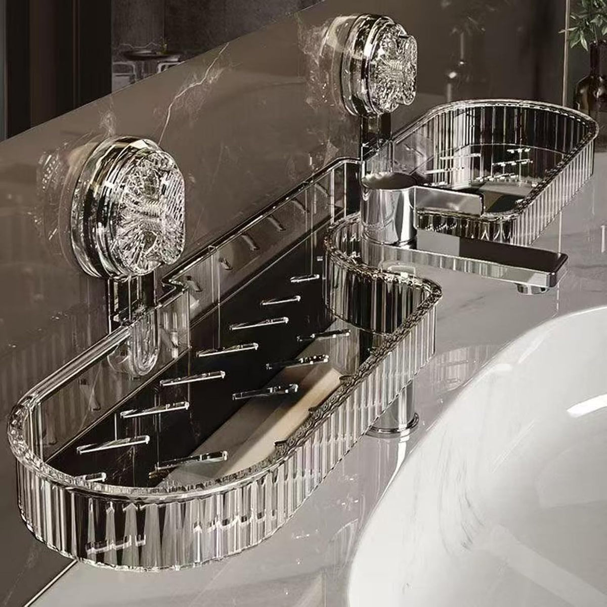 Universal Removable Faucet Storage Rack, Removable Faucet Storage Rack Installs (Black)
