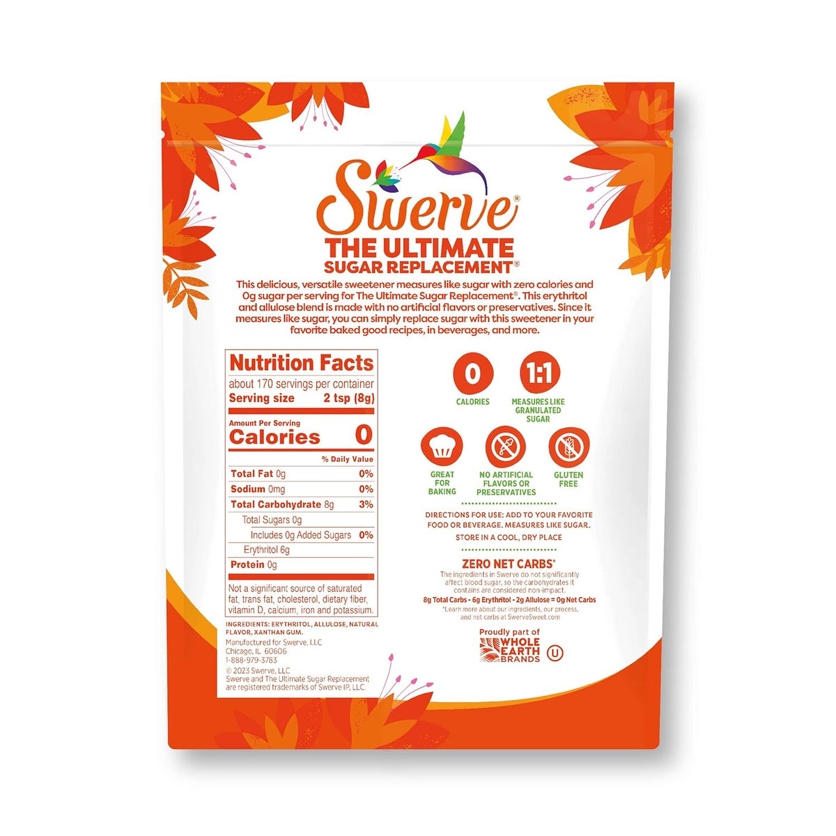 Swerve Ultimate Sugar Replacement Sweetener, Granular Sugar Substitute, Zero Calorie, Keto Friendly, Zero Sugar, Non-Glycemic, Gluten Free, 48 ounces