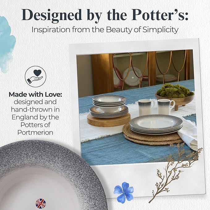 Portmeirion Potter's Mist Oatmeal Bowl (Set of 4) - Ideal for Porridge, Soup, Desserts - Microwave & Dishwasher Safe Earthenware Bowls, Durable Dishware Collection - Made in UK (Grey Mist)
