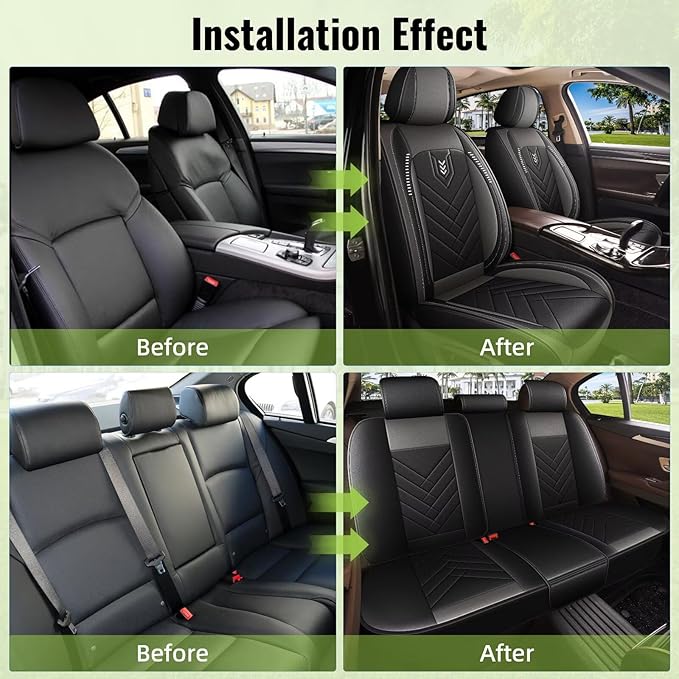 AOMSAZTO Car Seat Covers Full Set Fit for Ford Escape 2001-2025 2026 Faux Leather Waterproof Seat Covers Automotive Seat Cushion Protector(5 Seats, Black&Grey)