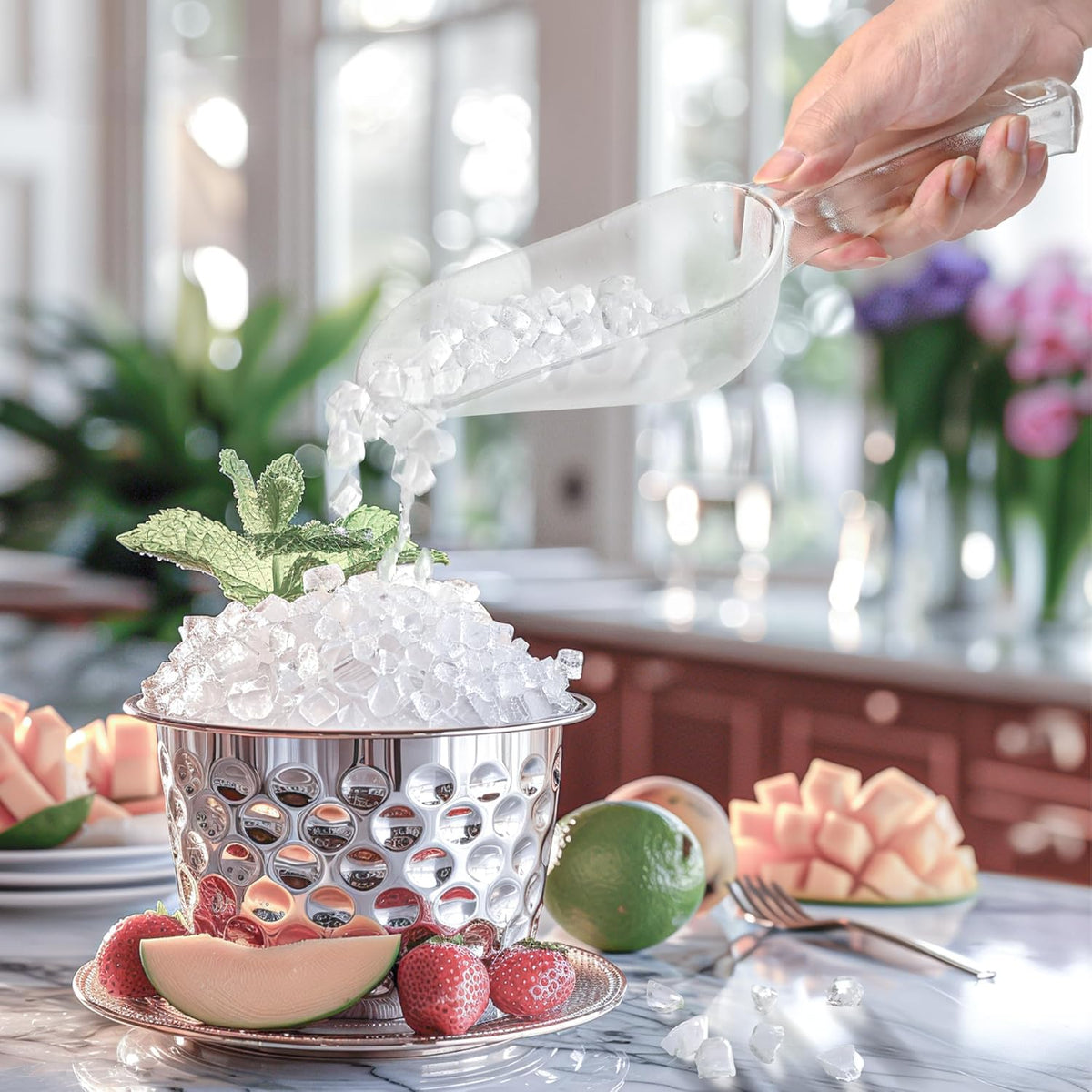 ice maker scoop,ice scoopers for ice bucket,Polycarbonate Utility Ice Scoop, 12 Oz, No BPA,Clear, Ergonomic Handle, Applicable to: Ice Maker, Ice Cream, Pets Food, Coffee Beans(1 pack) M