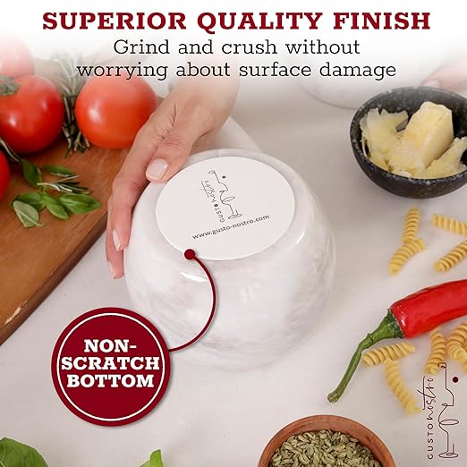 Gusto Nostro Natural Marble Mortar and Pestle Set Small| 4 Inch - 1.5 Cup | Mini Mortar Pestle Set for Grinding Herbs, Nuts, Grains | Pesto Grinding and Guacamole Stone Bowl | Marble Spice Crusher