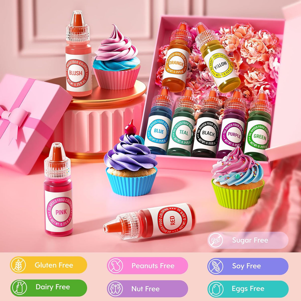 Oil Based Food Coloring for Chocolate 10 Colors Edible Food Dye for Sugar Candy Melts Oil Frosting Icing Dye for Backing Cookies Fondant Food Color for Cake Decorating - 0.25 Fl. Oz/Bottles