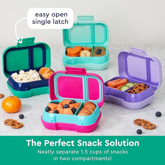 Bentgo Kids Snack - 2 Compartment Leak-Proof Bento Box Container for Snacks and Small Meals, Easy-Open Latch, Dishwasher Safe, BPA-Free for School, Daycare, & Sports - Ideal for Ages 3+ (Green/Navy)