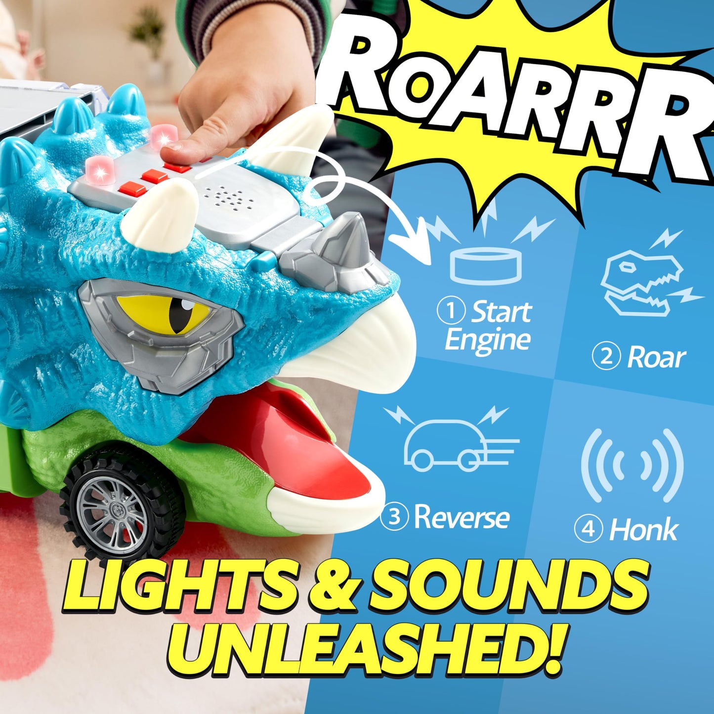 JOYIN 13 in 1 Dinosaur Toys for Kids 3-5, Triceraptor Dinosaur Truck with 12 Pull Back Cars, Birthday Gifts Toys for 3 4 5+ Year Old Boy, Transport Carrier Truck