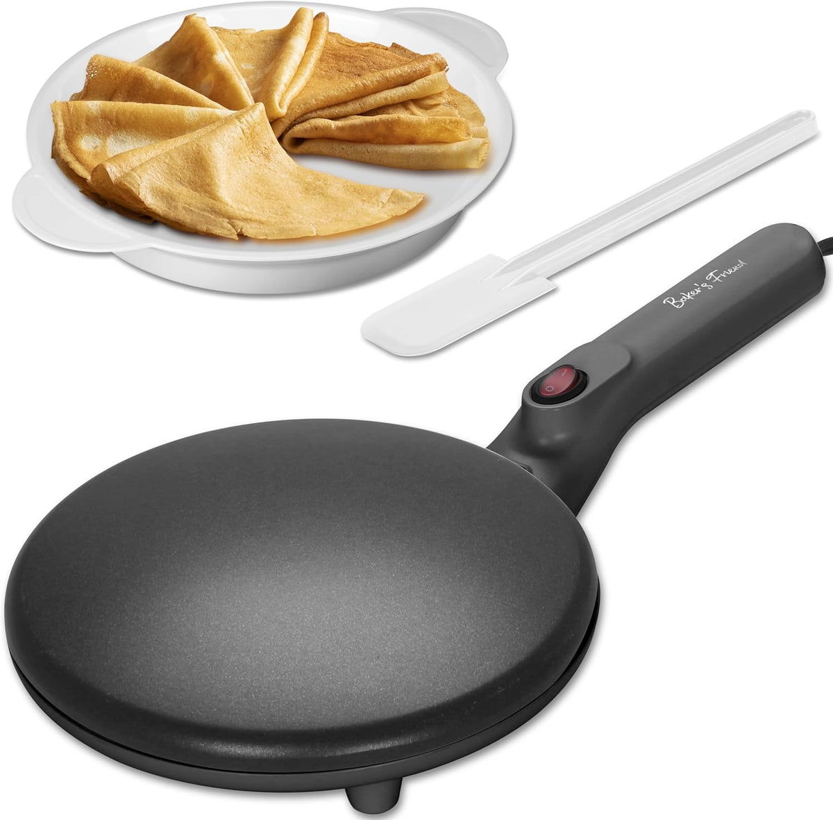 Baker's Friend Crepe Maker Machine with Auto Power Off, Portable Crepe Maker with Non Stick Dipping Plate, Automatic Temperature Control, Graphite