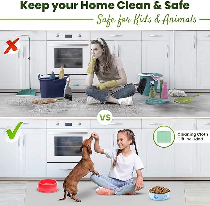 Premium Silicone Mat 25" x 17" Cooking Mat Thick Heat Resistant, Kitchen Counter Mat Waterproof - Coffee Machine, Glass Top Stove Cover Countertop Protector for Air Fryer, Baking mat (Light Grey)