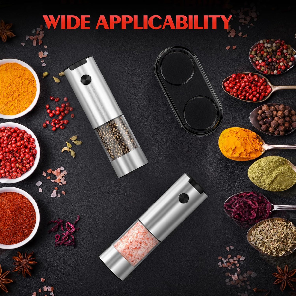 Electric Salt and Pepper Grinder- Automatic Battery Pepper Mill Shakers Kitchen Essentials for New Home Adjustable Coarseness Upgraded Larger Capacity with Led for Housewarming Gifts