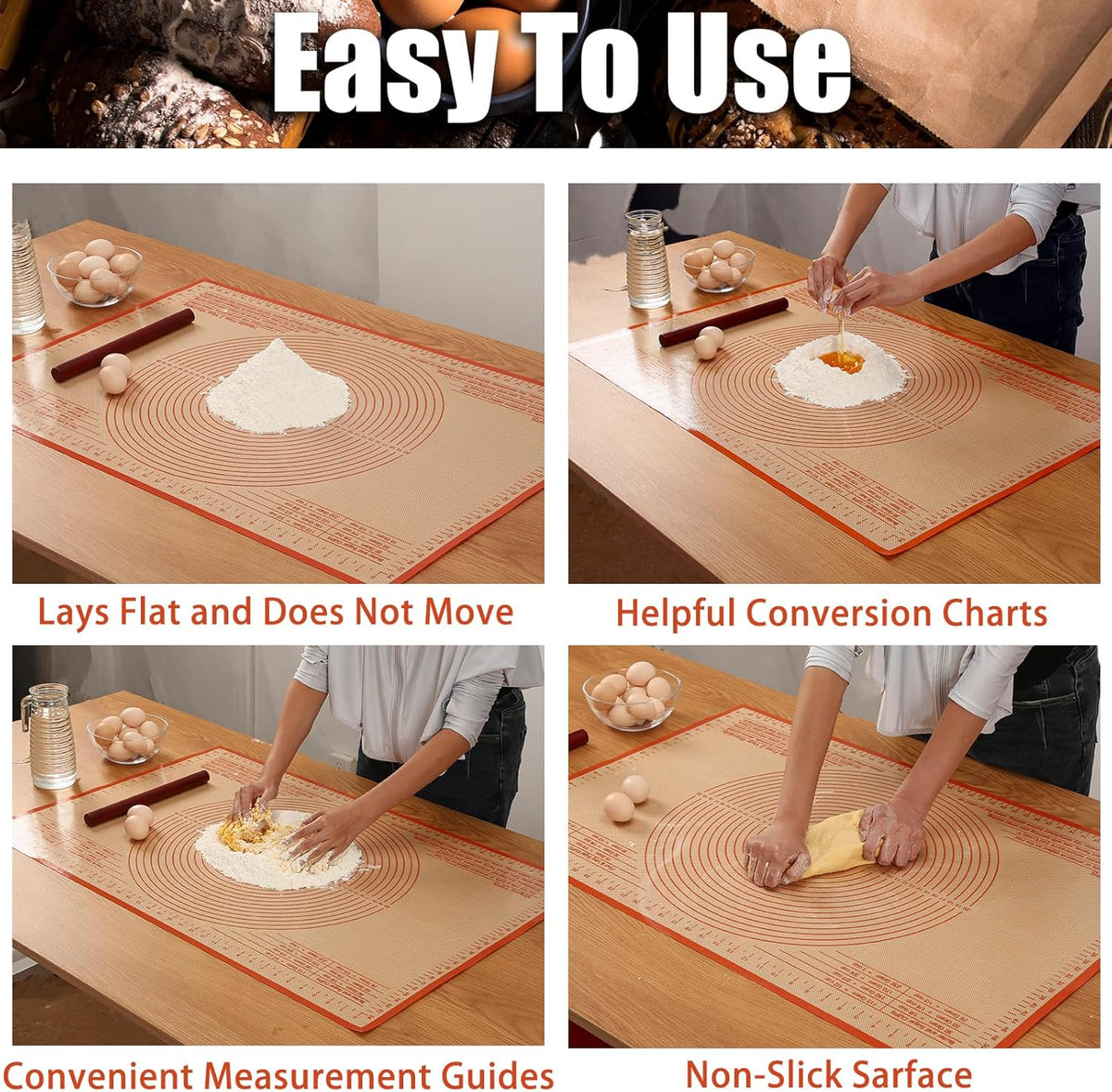 Silicone Pastry Mat 36x24 Inch Nonstick Baking Mat Perfect for Dough, Pastry Board, Dough Rolling, Kneading Board, Pie Crust, Fondant, Pasta/Pizza, Kitchen Counter Mat