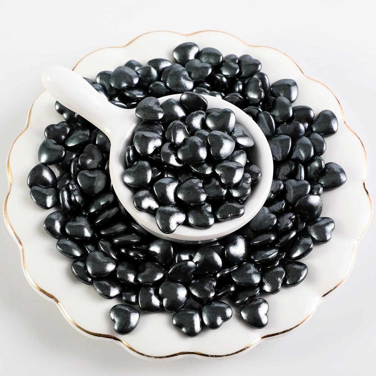 Kasvan Black Heart Shapes Sprinkles - Edible Candy Pearls 130g/4.58 Oz, Mix Size, Baking Cake Decorations, Ice Cream Toppings and Cookie Decorating, Wedding Party Chirstmas Supplies (Black)