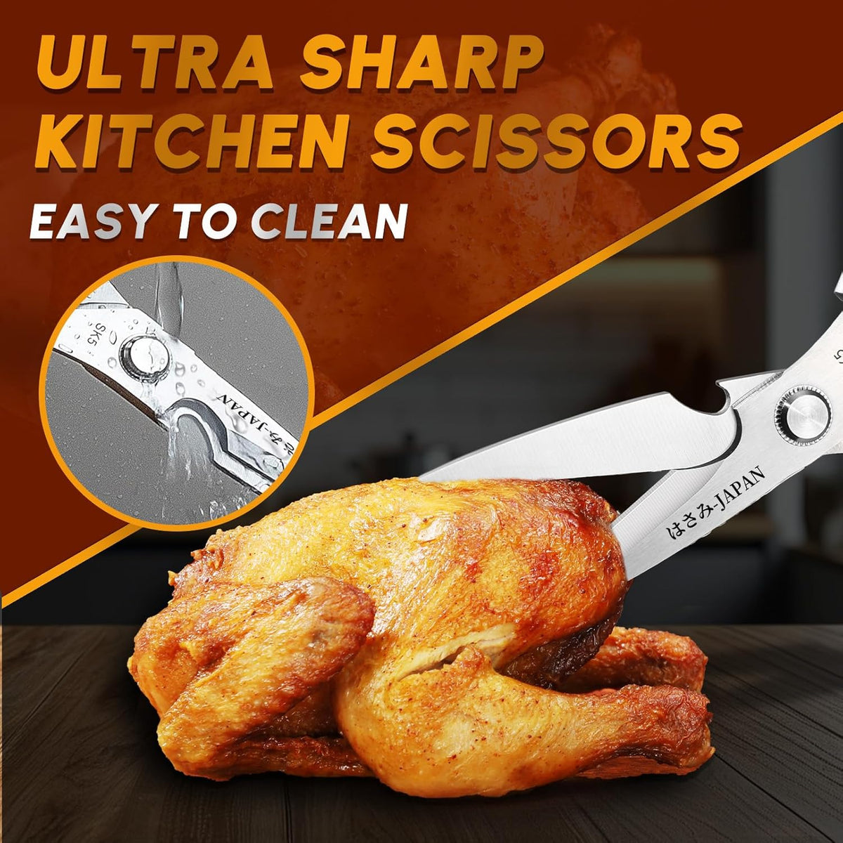 HUUSK Kitchen Shears Set Upgraded - Stainless Steel Kitchen Scissors, Sharp Meat Scissors, Heavy Duty Poultry Shear, Japanese Cooking Scissor for Food, Chicken Bones, and Turkey - Dishwasher Safe