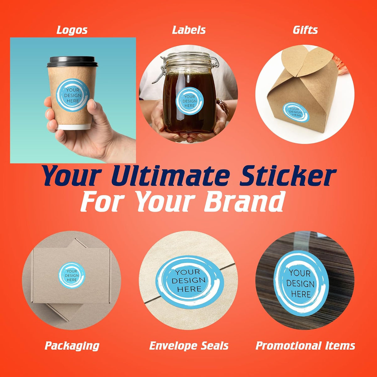 100 Custom Vinyl Stickers - Upload Your own Image, Text, Design, Logo - Personalized Logo Labels for Handmade, Packaging, Bottle, Jars, Candle, Brand Stickers (Blue Swirls, 2x2)