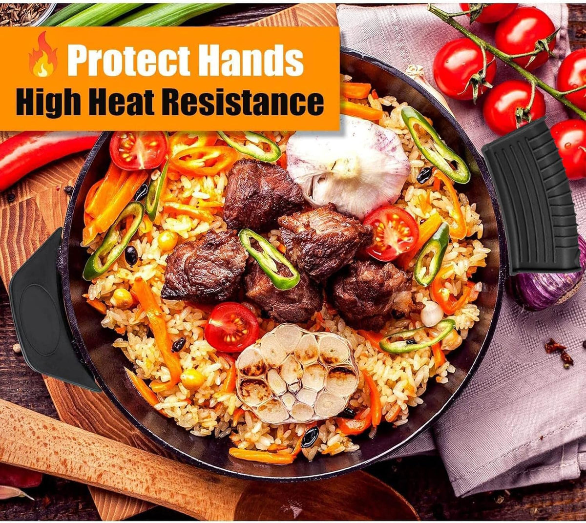 5 Pcs Cast Iron Handle Cover, Silicone Hot Handle Holder, Heat Resistant Cast Iron Skillet Covers Potholder for Frying Pans and Griddles Kitchen Supplies