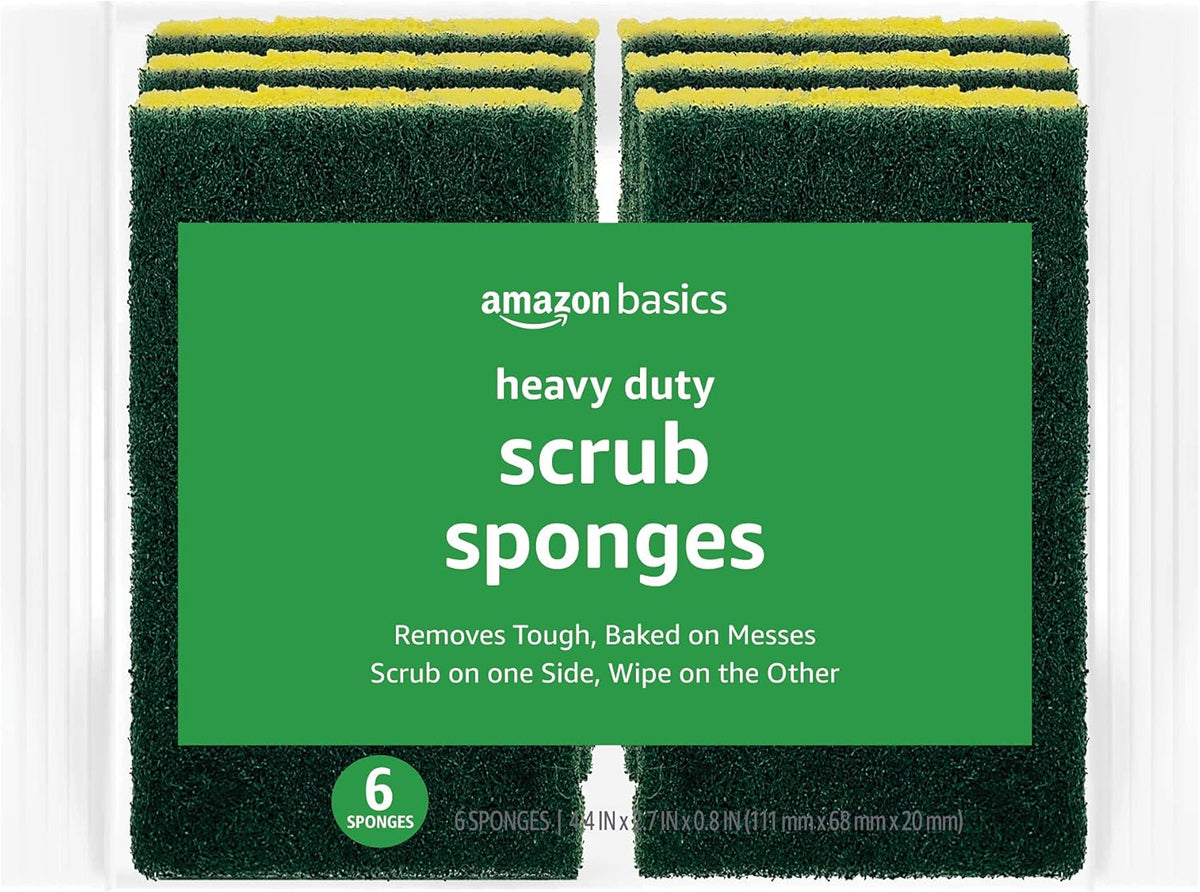 Amazon Basics Cleaning Sponges, Multipurpose, Heavy Duty Scrub Sponges, Yellow/Green, 6-Pack