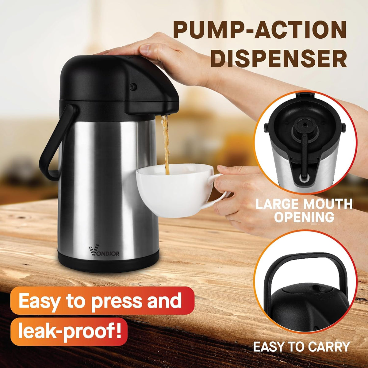 64 Oz Airpot Coffee Dispenser with Pump, 2Pcs Insulated Thermal Coffee Carafe - Stainless Steel Hot Beverage Dispenser - Coffee Urn for Hot/Cold Water, Drink Dispenser for Parties