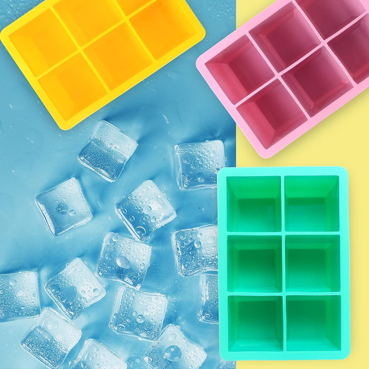 Silicone Ice Cube Trays 3 Pack - Large Size Silicone Ice Cube Molds with Leak Proof Removable Lid Square Ice Cube Tray And BPA Free for Cocktail,Whiskey, Stackable Flexible Ice