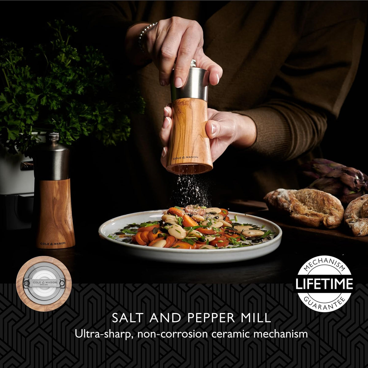 Cole & Mason Bromley Pepper Mill, 6" - Pepper Grinder with Ultra-Sharp Grinding Mechanism - Flavor-Enhancing Pepper Shaker - Refillable Mill with Adjustable Grinding - Olive Wood, Pepper Mill
