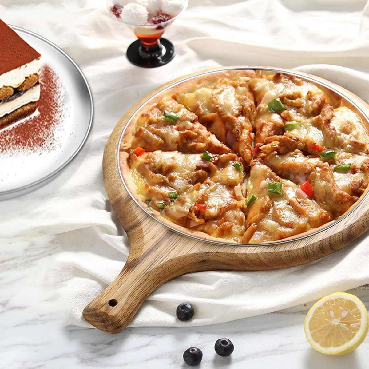 Pizza Pan Set of 3, Stainless Steel Pizza Pie Pan Tray Platter Pizza Tray, Round Pizza Dish Plate For Oven Baking, Healthy Metal Pizza Baking Cooking Pan for Oven - Size of 12 inch
