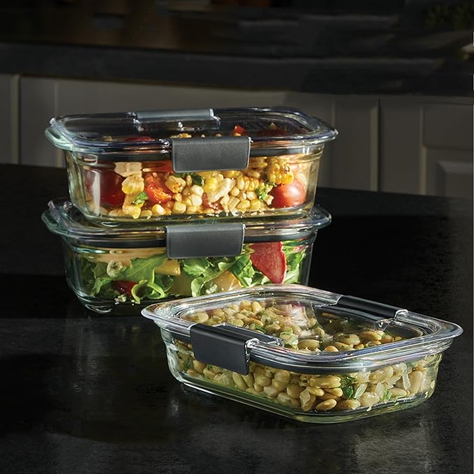 Rubbermaid Brilliance Glass Food Storage Containers, Assorted Sizes, Set of 9, BPA-Free, Leak-Proof, Clear
