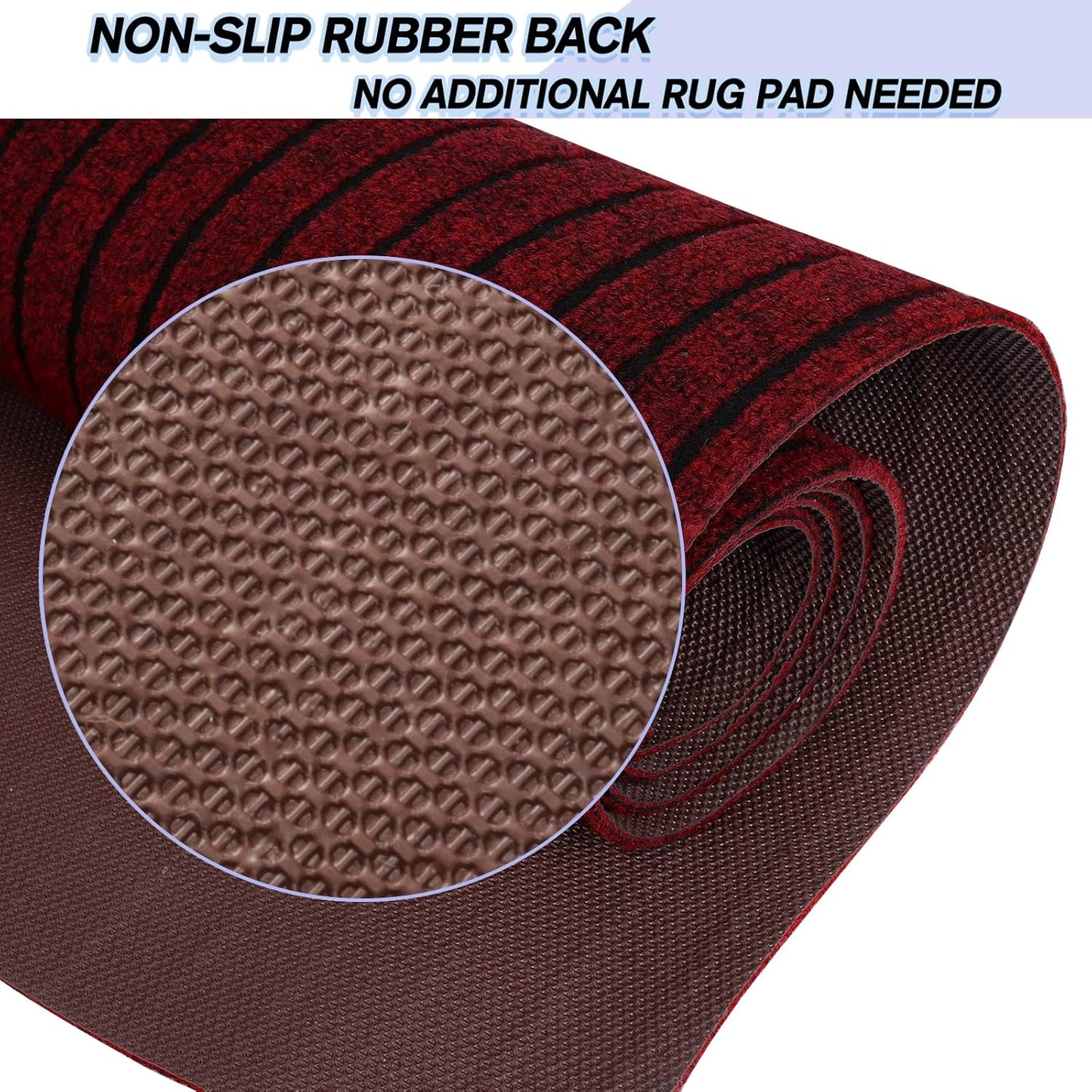 Custom Size Backed Non-Slip Area Rugs Runner, Easy Clean, Waterproof Runner Rugs for Hallway Entryway, Kitchen, Laundry, 2FT x 77FT, Red Stripe