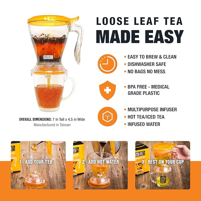 Tiesta Tea Brewmaster Infuser, Large Strainer for Loose Leaf Tea, Fine Mesh Bottom Dispensing, Microwave & Dishwasher Safe, Reusable Steeper, Loose Leaf Holder, 16 Oz