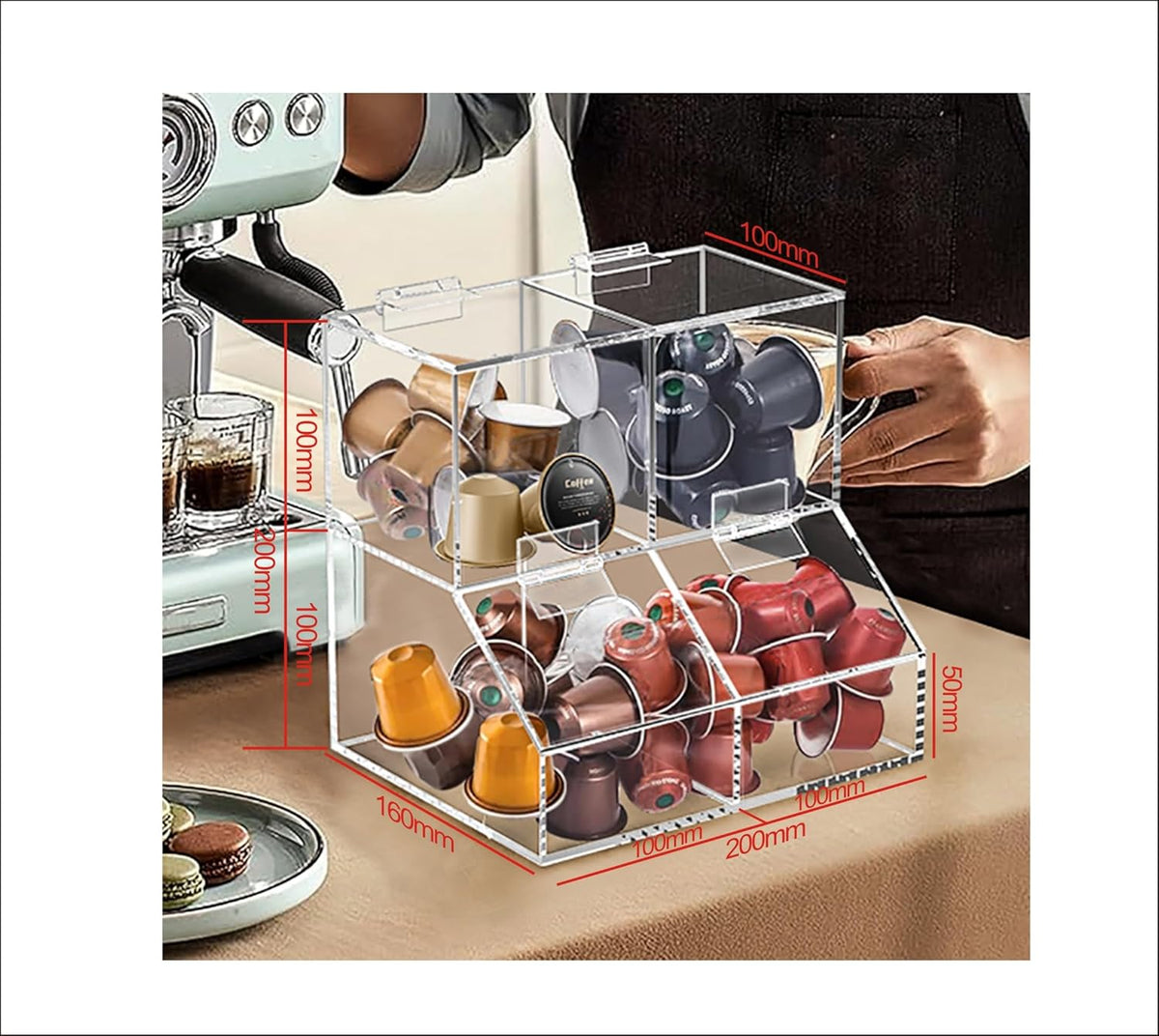 8611 Clear Countertop Storage for Coffee Capsules, Acrylic Holder Organizer, Coffee Filter Holder, Pods Holder for Counter