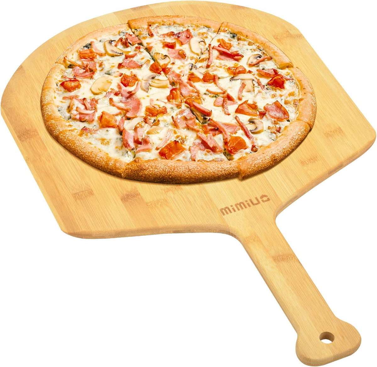 Mimiuo Natural Bamboo Pizza Peel - 15 Inch Wooden Pizza Spatula for Baking Homemade Pizza Bread and Cutting Fruit Vegs