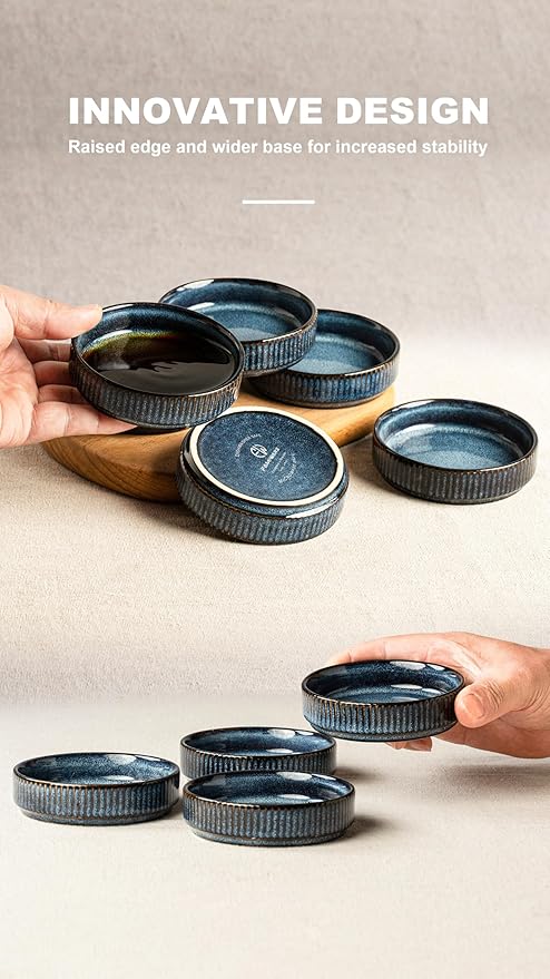 famiware Star Soy Sauce Dish Ceramic Dipping Bowls Set of 6, 4 oz Individual Dip Sauce Cups/Bowls/Dishes/Plates, Small Serving Bowl for Side Dishes, Ice Cream, Condiments, Sushi - Nebulas Blue