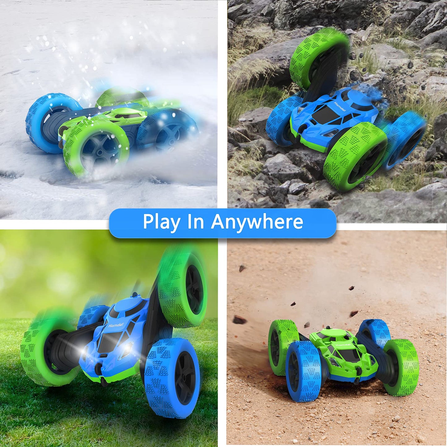 Hamdol Remote Control Car for Kids, 360° Rotating Double-Sided RC Car with LED Headlights, 4WD 2.4GHz Electric Rechargeable Toy Vehicle for Boys and Girls, Perfect Birthday