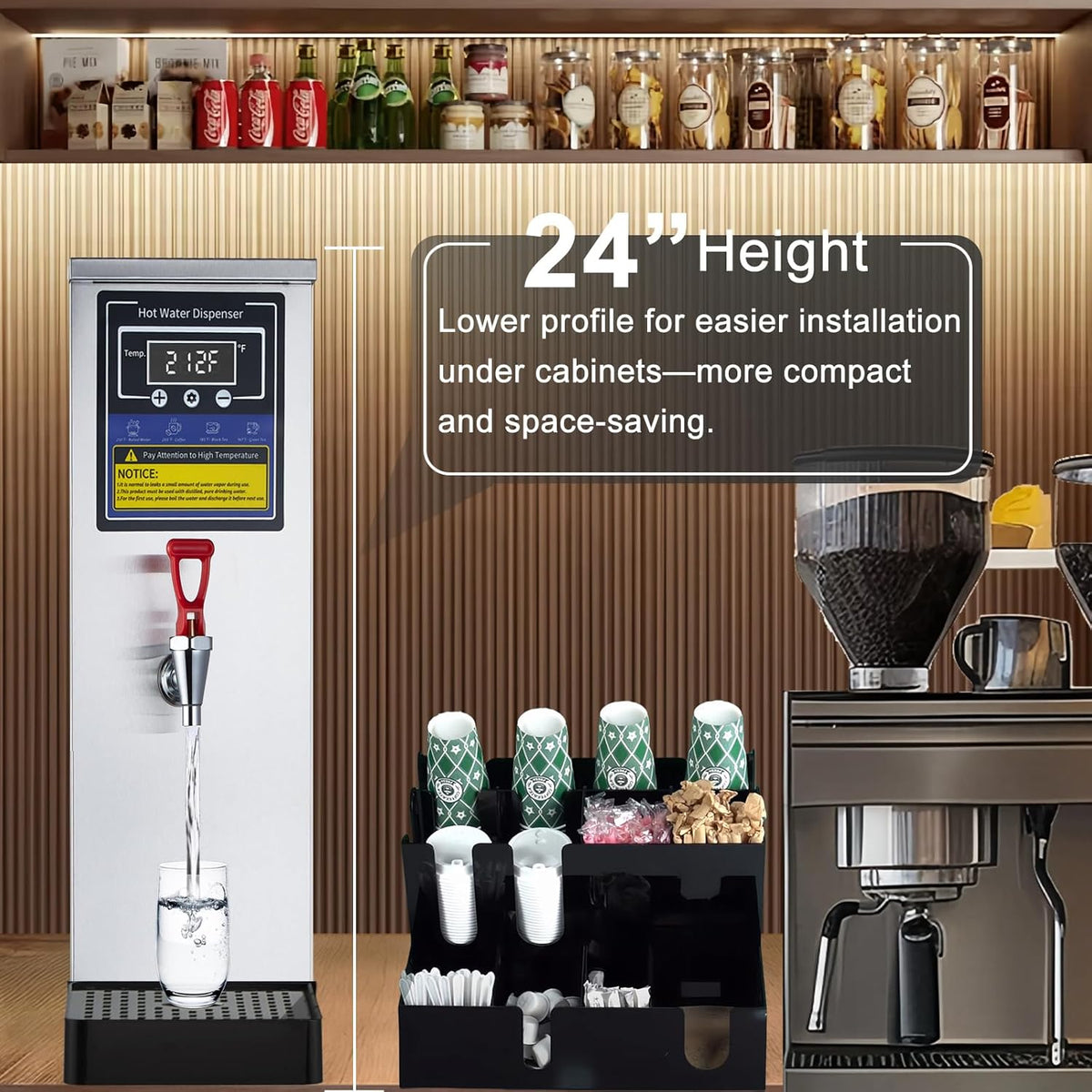 Commercial Hot Water Dispenser Stainless Steel Commercial Water Boiler 1600W Quick Heating 6.6 Gallons/Hour Output Commercial Water Machine for Office, Café, Tea, Catering